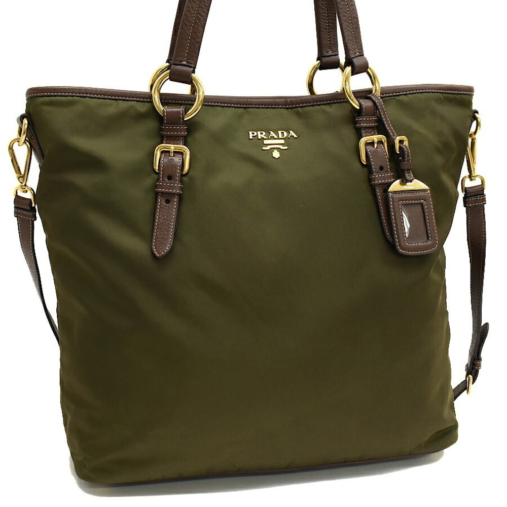 Prada Tote Bag TESSUTO VITELLO DAINO Nylon khaki Green